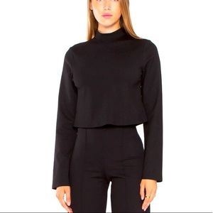 Black Ponte Knit Mock Turtleneck cropped